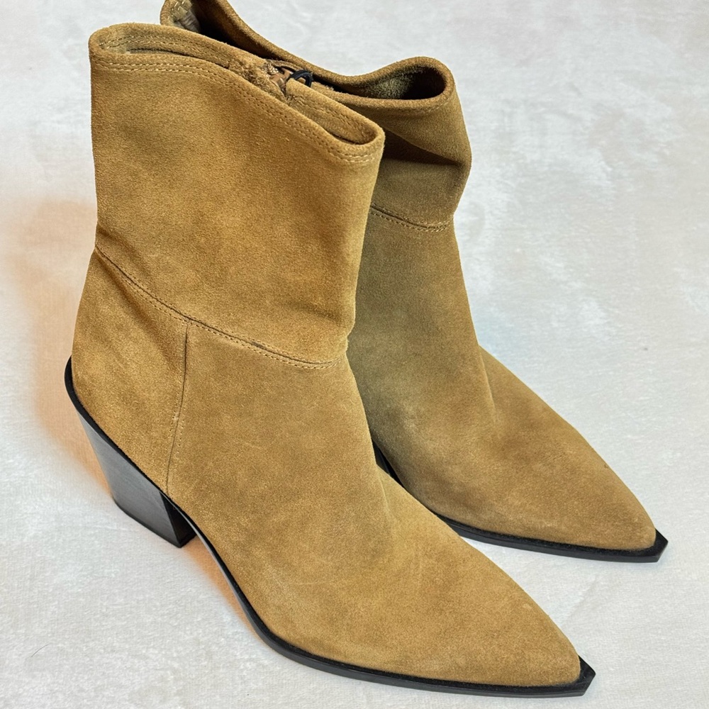 Zara Tan Suede Heeled Boots